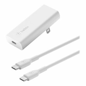Belkin - - tecnología GaN - 20 vatios - Fast Charge, PD (24 pin USB-C) - en el cable: USB-C - blanco