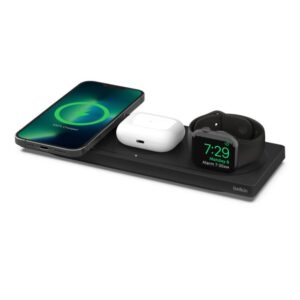 Belkin BOOST CHARGE PRO 3-in-1 - Base de carga inalámbrica - Fast Charge - negro - para Apple AirPods; AirPods Pro; iPhone 12, 13; Watch, Apple AirPods, Apple AirPods Pro, Apple Watch Series 1, Apple Watch Series 2, Apple Watch Series 3