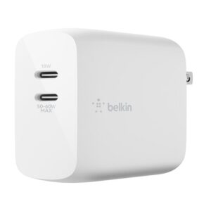 Belkin - Cargador de pared - tecnología GaN - 68 vatios - 3 A - Fast Charge, PD - 2 conectores de salida (24 pin USB-C) - blanco
