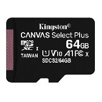 Kingston Canvas Select Plus - Tarjeta de memoria flash (adaptador microSDXC a SD Incluido) - 64 GB - A1 / Video Class V10 / UHS Class 1 / Class10 - microSDXC UHS-I